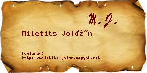 Miletits Jolán névjegykártya